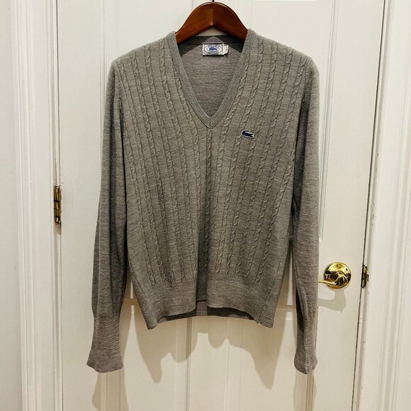 Vintage IZOD Lacoste Super Soft V Neck Cable Knit Sweater Size Large - Picture 1 of 16